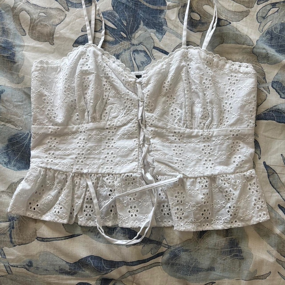Wild Fable Eyelet Lace-Up White Crop Top